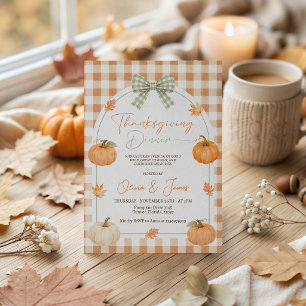 Gingham Bow Pumpkin Thanksgiving Invite