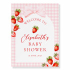 Gingham Bow Strawberry Baby Shower Welcome Sign