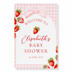 Gingham Bow Strawberry Baby Shower Welcome Sign