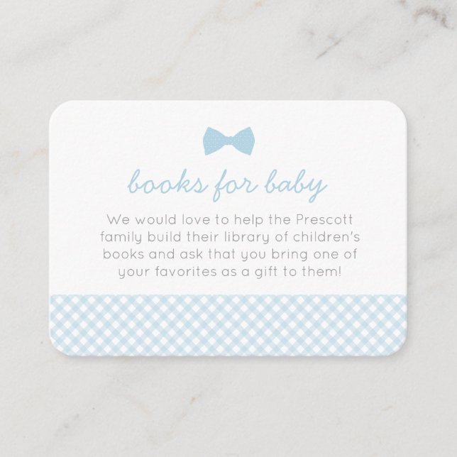Gingham bow tie baby shower enclosure card (Front)