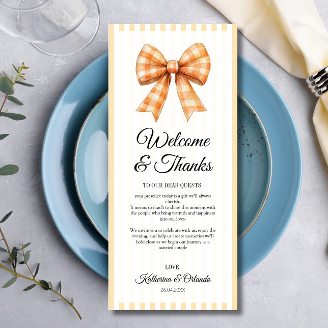 Gingham Bow Wedding Place Setting Thank You Card (Creator Uploaded)