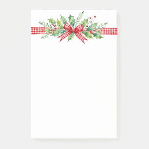 Gingham Bow with Holly Leaves and Red Berries Post-it Notes