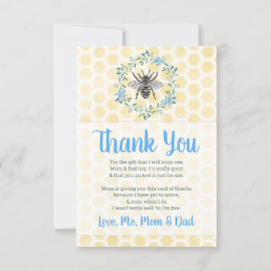 gingham boy mummy to bee theme flat baby shower thank you card