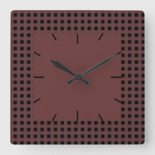 Gingham Brown and Black Square Wall Clock
