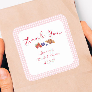 Gingham Brunch Bridal Shower Light Pink Thank You Square Sticker