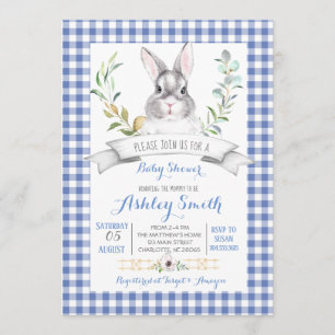 Gingham bunny baby shower invitation
