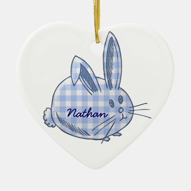gingham bunny ceramic tree decoration (Front)