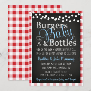 Gingham Burgers Bottles, Baby Shower Invitation