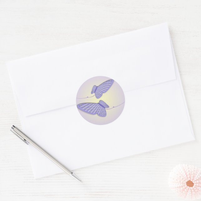 Gingham Butterflies Classic Round Sticker (Envelope)