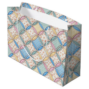 Gingham Cathedral Window Quilt Design Large Gift Bag