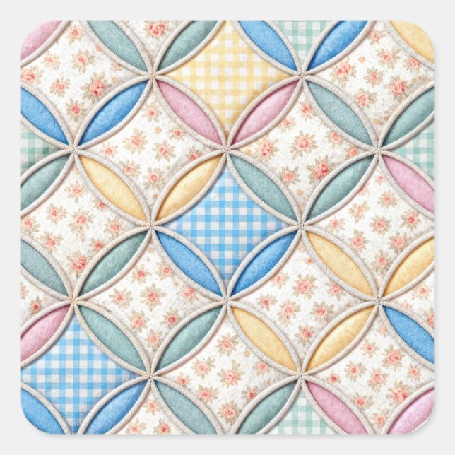Gingham Cathedral Window Quilt Design Square Sticker (Front)