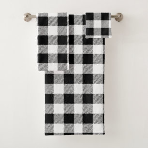Gingham Check Black Bath Towel Set