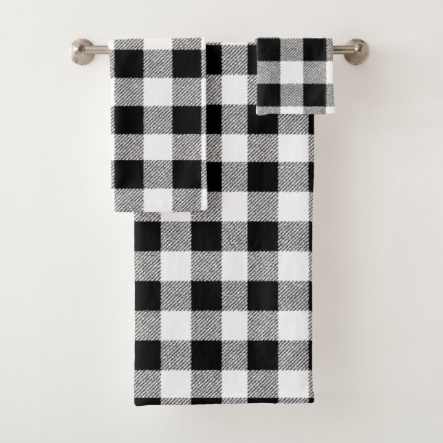 Gingham Check Black Bath Towel Set (Insitu)