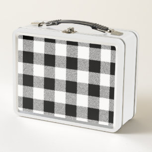 Gingham Check Black Metal Lunch Box