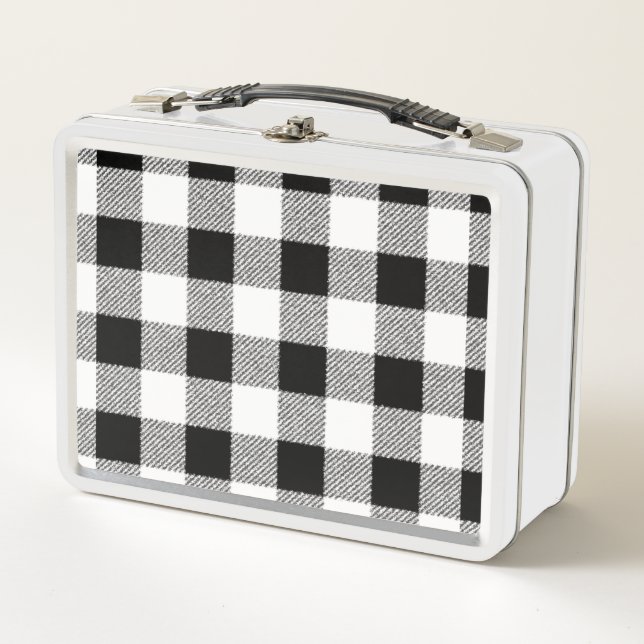 Gingham Check Black Metal Lunch Box (Front)