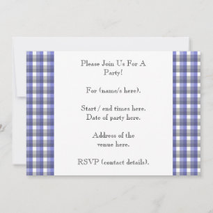 Gingham check. Blue, Grey, White. Photo Template. Invitation