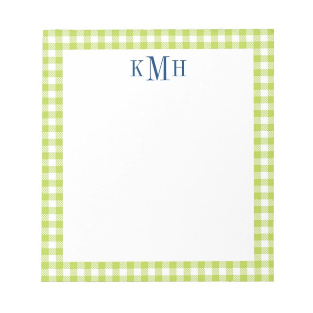 Gingham Check Border Lime Green Notepad (Front)