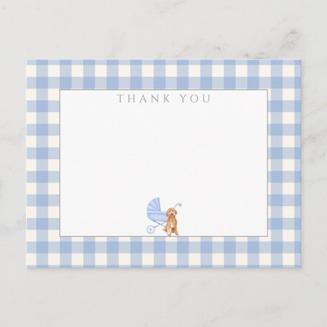 Gingham Check Dog Baby Shower Thank You Note Postcard (Front)
