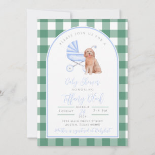 Gingham Check Dog Boy Baby Shower Invitation