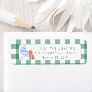 Gingham Check Dog Boy Baby Shower Return Address