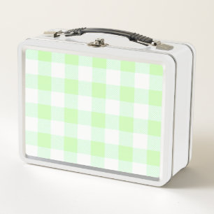 Gingham Check Light Green Metal Lunch Box