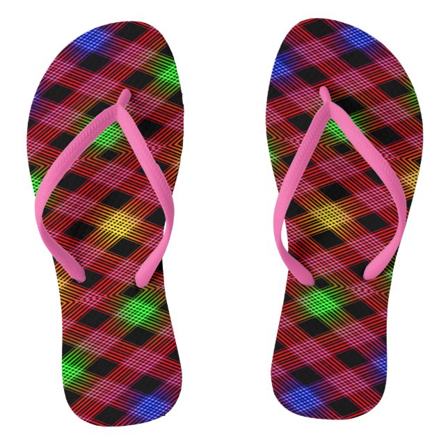 Gingham Check Multicolored Adult Flip Flops (Footbed)