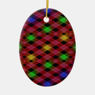 Gingham Check Multicolored Pattern Ceramic Tree Decoration