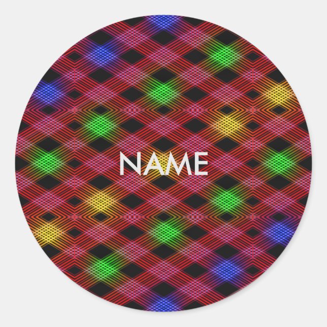 Gingham Check Multicolored Pattern Classic Round Sticker (Front)