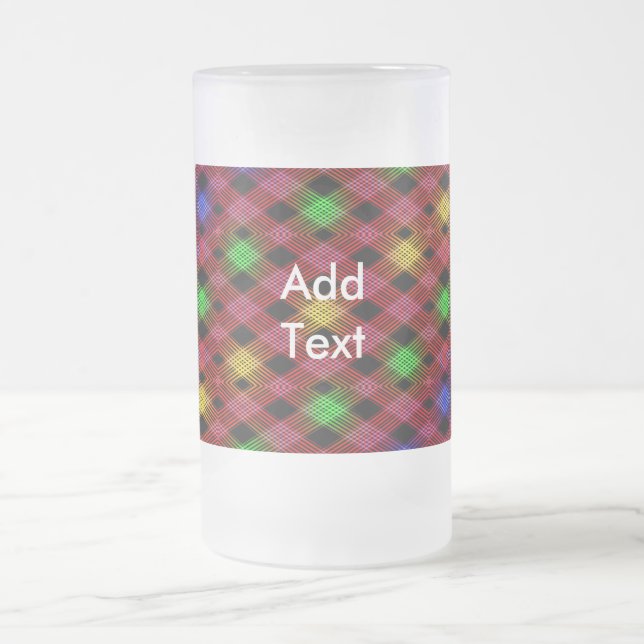 Gingham Check Multicolored Pattern Frosted Glass Beer Mug (Center)