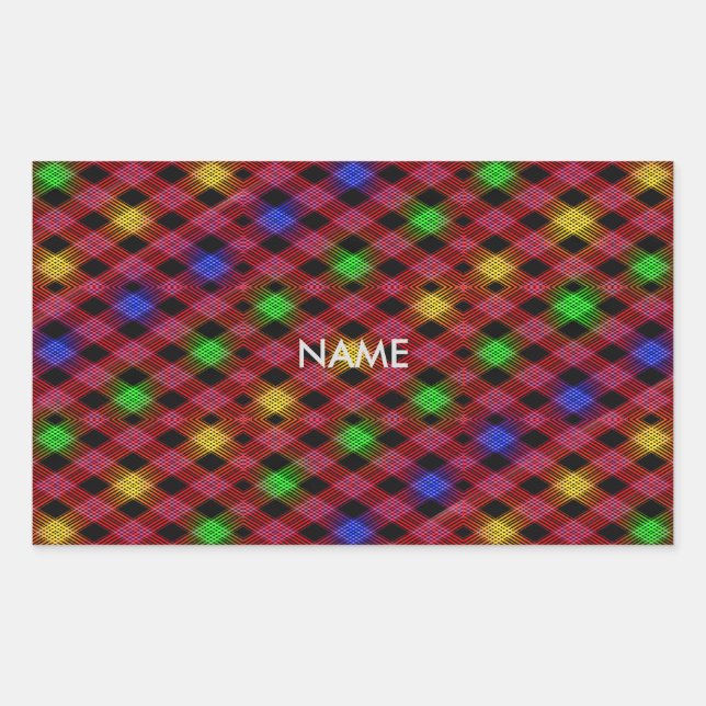 Gingham Check Multicolored Pattern Rectangular Sticker (Front)