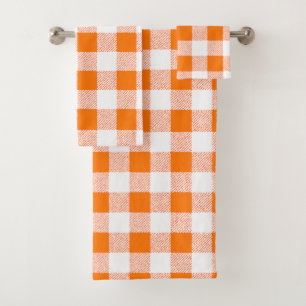 Gingham Check Orange Bath Towel Set
