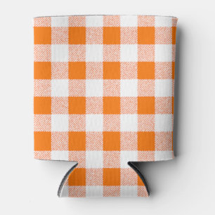 Gingham Check Orange Can Cooler