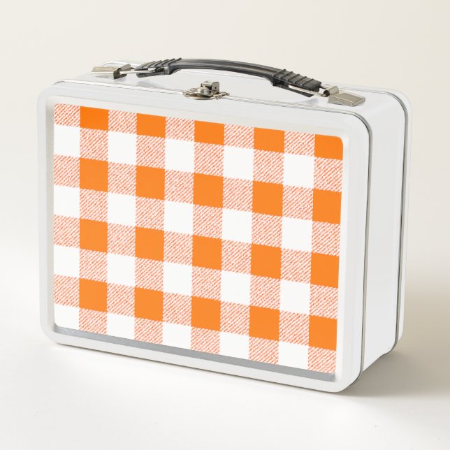 Gingham Check Orange Metal Lunch Box (Front)