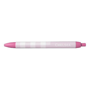 Gingham Check Pale Pink Custom Name Black Ink Pen