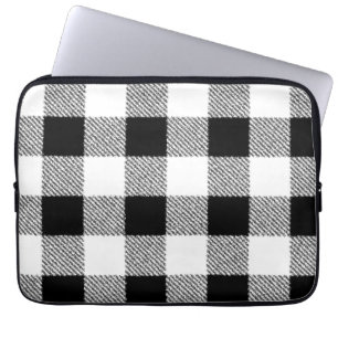Gingham check pattern black and white laptop sleeve