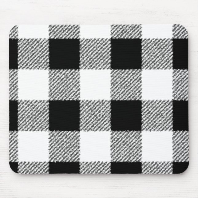 Gingham check pattern black and white mouse mat (Front)