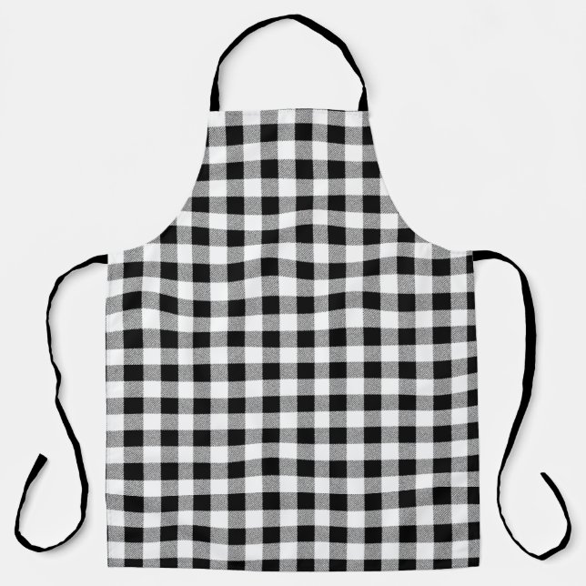 Gingham Check Pattern Black Apron (Front)