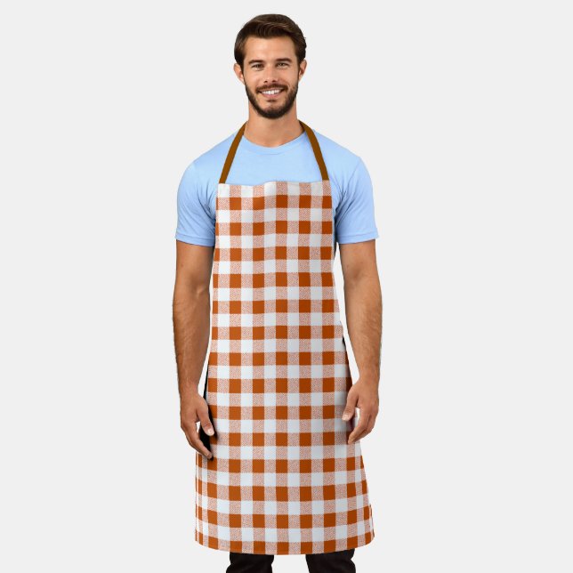 Gingham Check Pattern Brown Apron (Worn)
