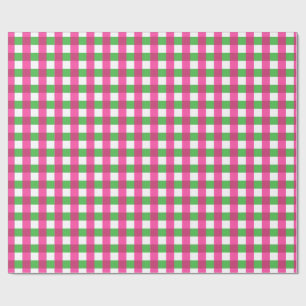 Gingham Check Pattern Hot Pink and Green Wrapping Paper