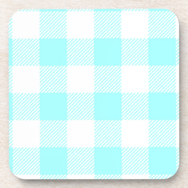 Gingham Check Pattern (light blue) Coaster (Front)