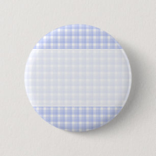 Gingham check pattern. Light Blue & White. 6 Cm Round Badge