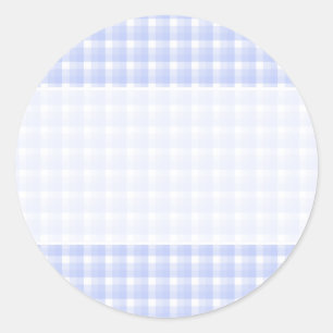 Gingham check pattern. Light Blue & White. Classic Round Sticker