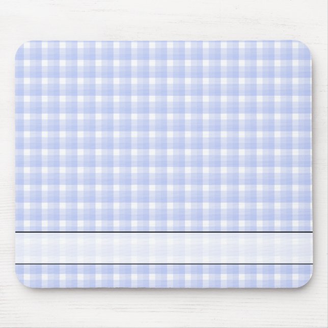 Gingham check pattern. Light Blue & White. Mouse Mat (Front)
