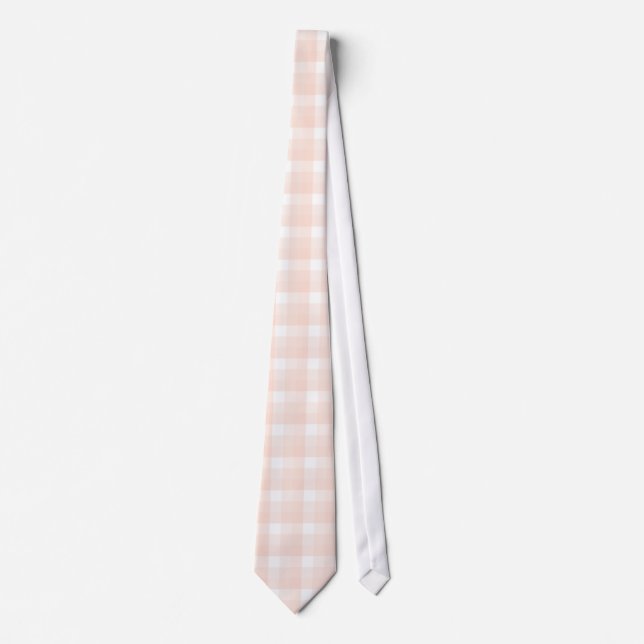 Gingham check pattern. Peach pink and white. Tie (Front)