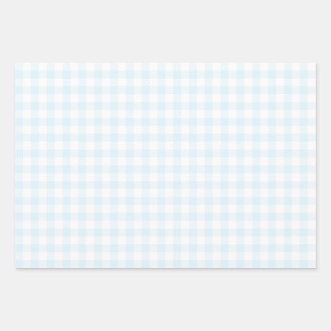 Gingham Check Pattern Plaid Light Blue Pink Grey Wrapping Paper Sheet (Front)