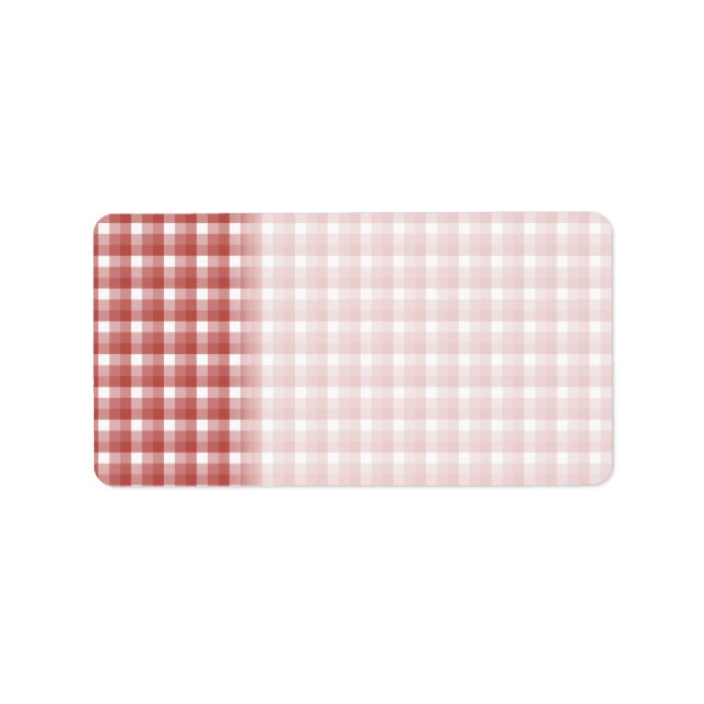 Gingham check pattern. Red and White. Label (Front)