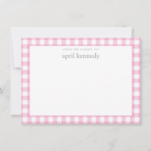 Gingham Check Personalised Light Pink Flat  Card