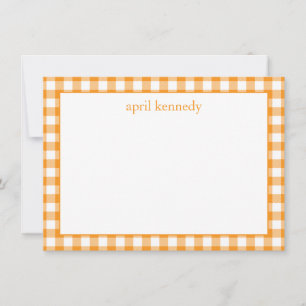 Gingham Check Personalised Orange Flat Card