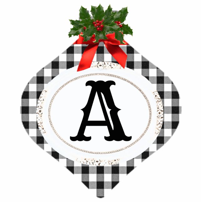 Gingham Check Photo Sculpture Ornament (Front)