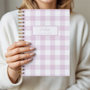 Gingham Check Pink Personalised Journal Notebook